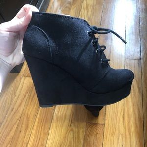 Suede closed toe wedges